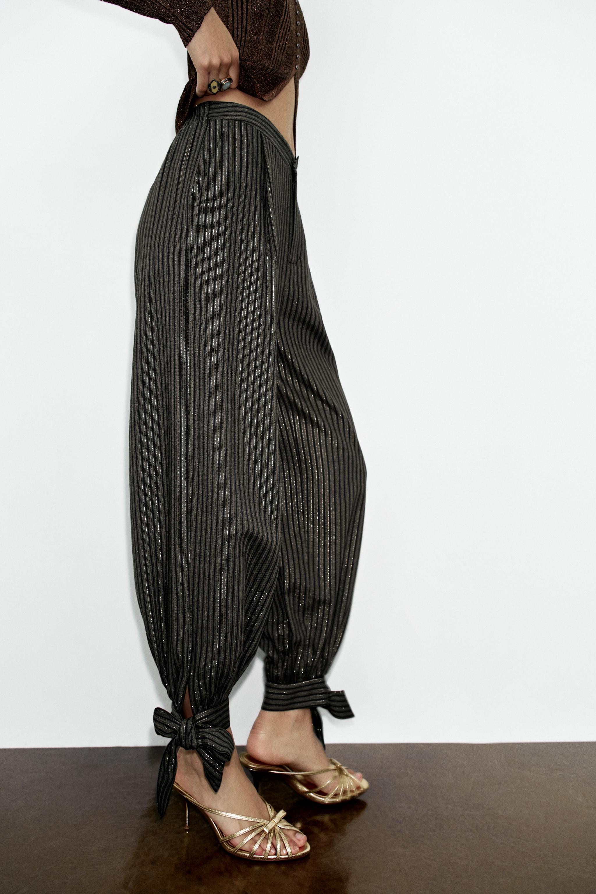 METALLIC THREAD TIE BLOWOUT PANTS